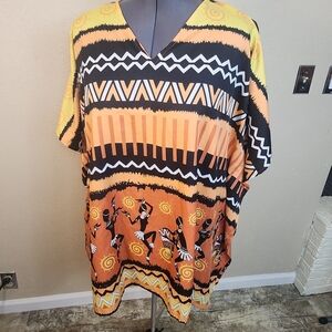 Gypsie Blu Orange Tribal African Print Short Kaftan Dress OSFA NWT (5828)